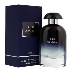 Coffret et flacon Bleu Absolue de Riiffs, parfum oriental disponible chez Maison HKM a Casablanca