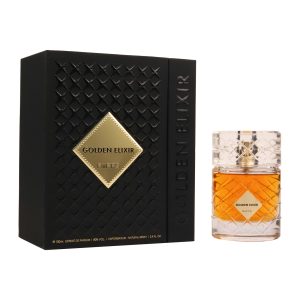 Coffret et flacon Golden Elixir de Riiffs, parfum oriental disponible chez Maison HKM a Casablanca