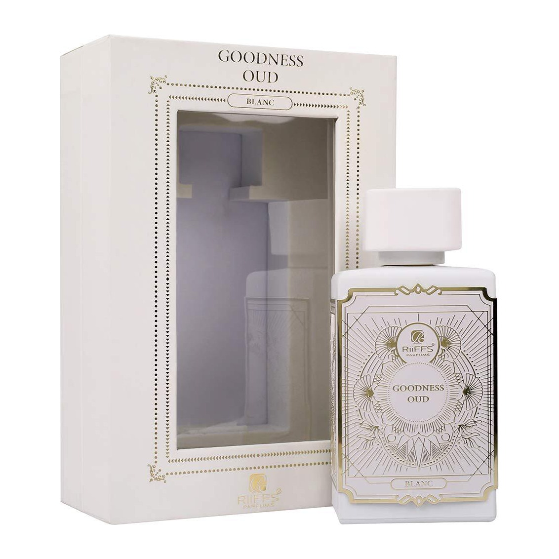 Goodness Oud Blanc — Riiffs Coffret et flacon Goodness Oud Blanc de Riiffs, parfum oriental disponible chez Maison HKM a Casablanca