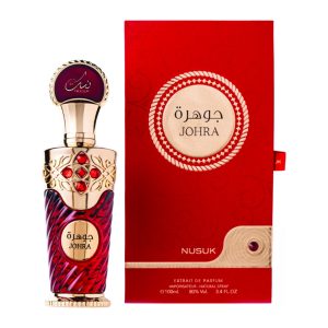 Coffret et flacon Johra de Nusuk, parfum oriental disponible chez Maison HKM a Casablanca