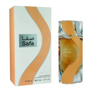 Coffret et flacon Safa de Nusuk, parfum oriental disponible chez Maison HKM a Casablanca