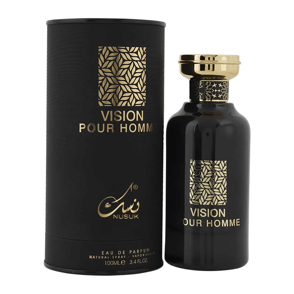 Vision Pour Homme — Nusuk Coffret et flacon Vision Pour Homme de Nusuk, parfum oriental disponible chez Maison HKM a Casablanca