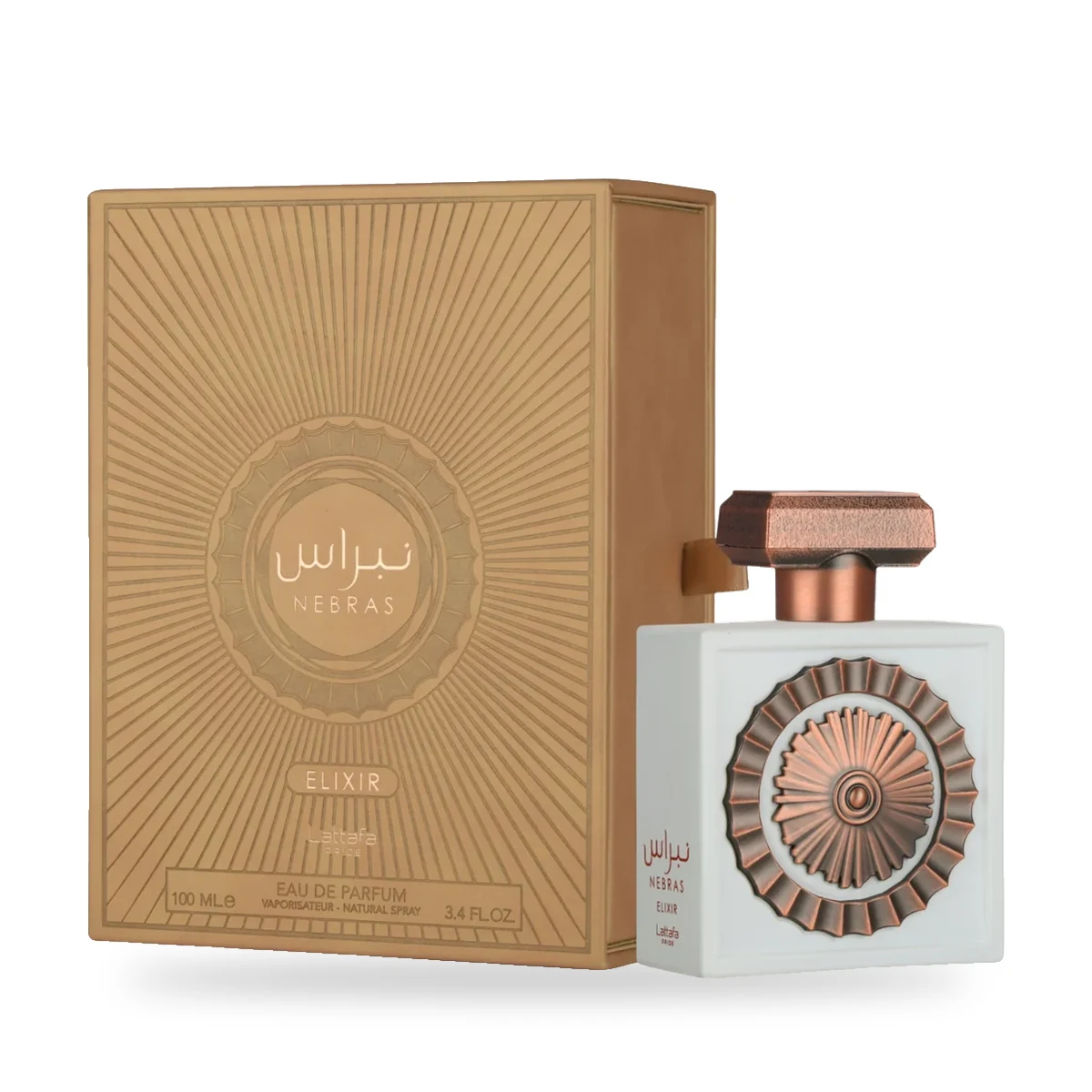 Nebras Elixir de Lattafa – Eau de Parfum 100 ml Nebras Elixir de Lattafa, flacon et coffret 100 ml