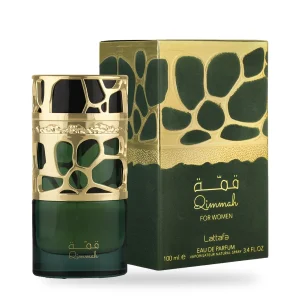 Qimmah for Women de Lattafa, flacon 100 ml et son coffret vert et or